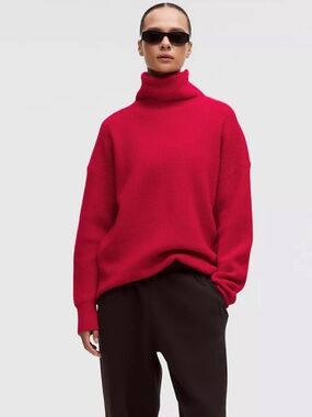 Lululemon Women's NWOT Oversized Cashmere Funnel-Neck Sweater in Dark Red